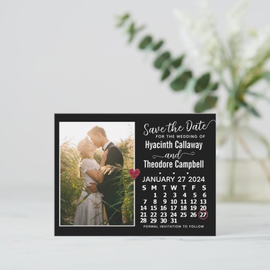 Wedding Save the Date January 2024 Calendar Photo Uitnodiging Briefkaart (Staand voorkant)