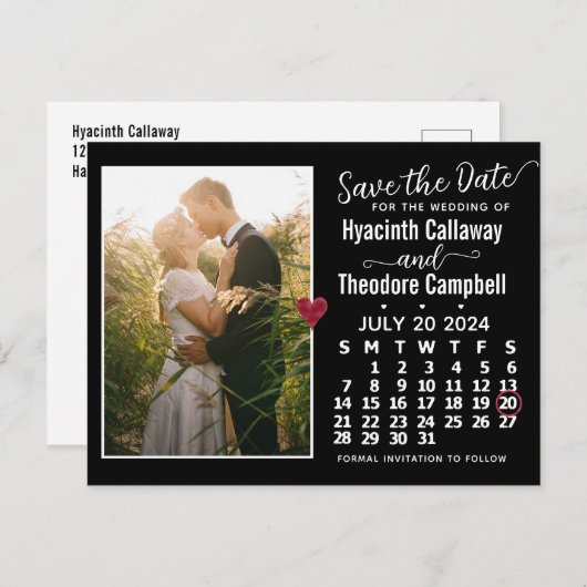 Wedding Save the Date Juli 2024 Calendar Photo Uitnodiging Briefkaart (Voorkant / Achterkant)