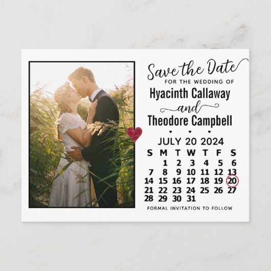 Wedding Save the Date Juli 2024 Calendar Photo Uitnodiging Briefkaart (Voorkant)