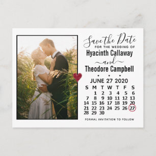 Wedding Save the Date June 2020 Calendar Photo Uitnodiging Briefkaart