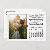 Wedding Save the Date June 2024 Calendar Photo Uitnodiging Briefkaart (Voorkant / Achterkant)