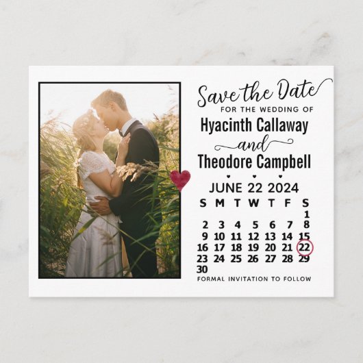 Wedding Save the Date June 2024 Calendar Photo Uitnodiging Briefkaart (Voorkant)