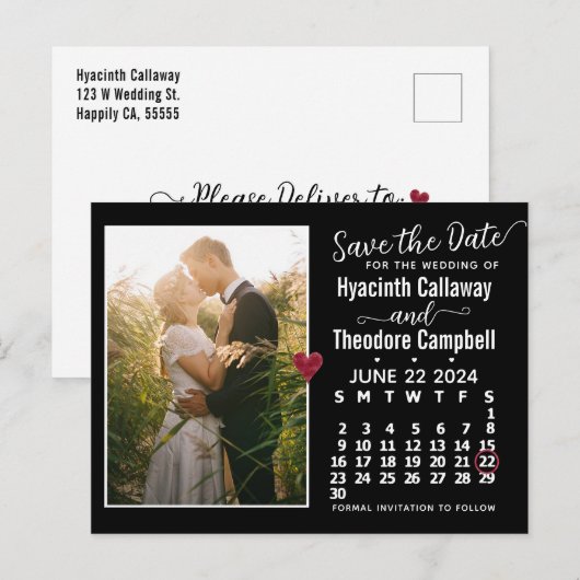 Wedding Save the Date June 2024 Calendar Photo Uitnodiging Briefkaart (Voorkant / Achterkant)