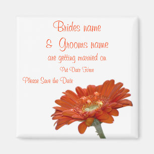 Wedding Save the Date Magnet Oranje Daisy Gerbera