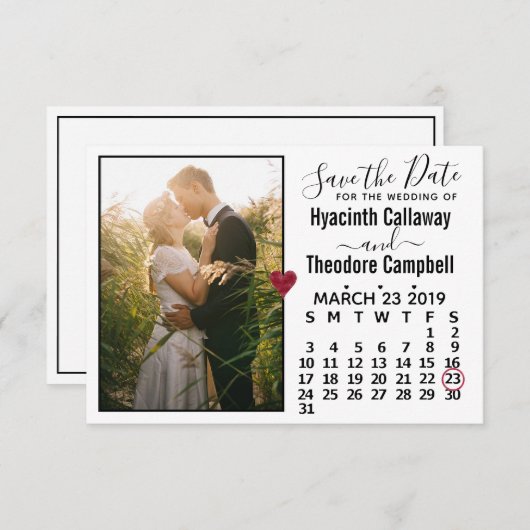 Wedding Save the Date March 2019 Calendar Photo (Voorkant / Achterkant)
