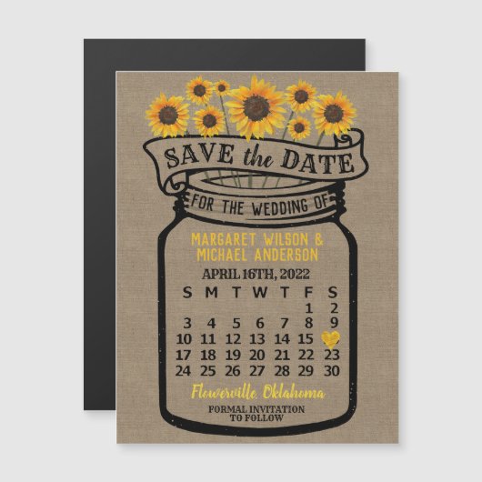 Wedding Save the Date Mason Jar Boerderij April 20 Magnetische Uitnodiging (Voorkant / Achterkant)