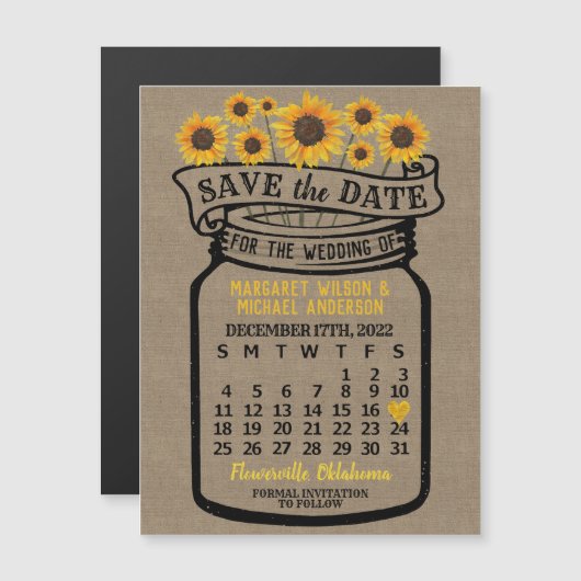 Wedding Save the Date Mason Jar Boerderij December Magnetische Uitnodiging (Voorkant / Achterkant)