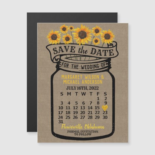 Wedding Save the Date Mason Jar Boerderij Juli 202 Magnetische Uitnodiging (Voorkant / Achterkant)