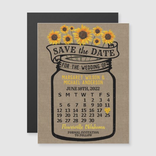Wedding Save the Date Mason Jar Boerderij June 202 Magnetische Uitnodiging (Voorkant / Achterkant)