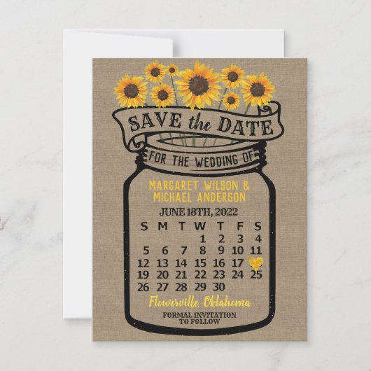 Wedding Save the Date Mason Jar Boerderij June 202 Magnetische Uitnodiging (Voorkant)