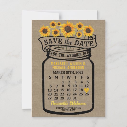 Wedding Save the Date Mason Jar Boerderij March 20 Magnetische Uitnodiging (Voorkant)