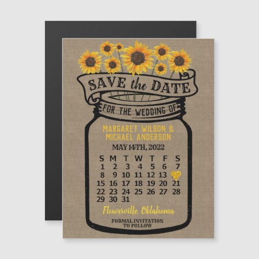 Wedding Save the Date Mason Jar Boerderij May 2022 Magnetische Uitnodiging (Voorkant / Achterkant)
