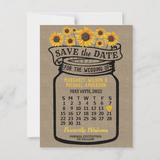 Wedding Save the Date Mason Jar Boerderij May 2022 Magnetische Uitnodiging (Voorkant)
