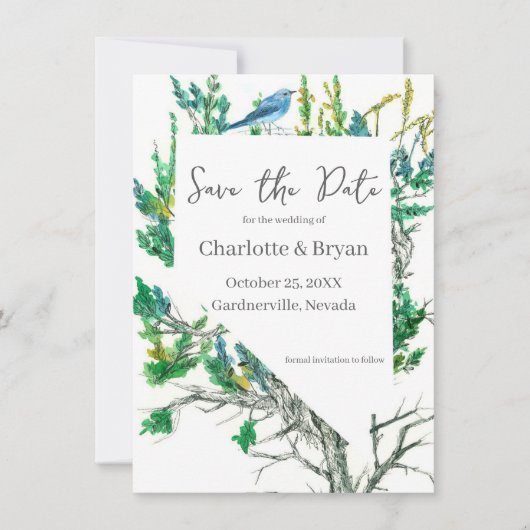 Wedding Save the Date Nevada Bluebird Sagebrush (Voorkant)