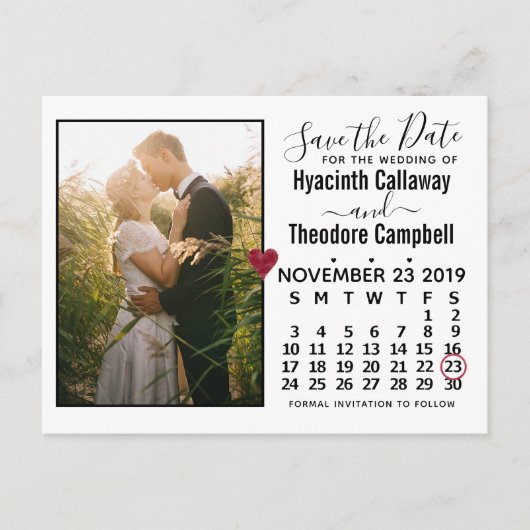 Wedding Save the Date November 2019 Calendar Photo Uitnodiging Briefkaart (Voorkant)