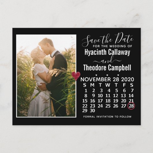 Wedding Save the Date November 2020 Calendar Photo Uitnodiging Briefkaart (Voorkant)