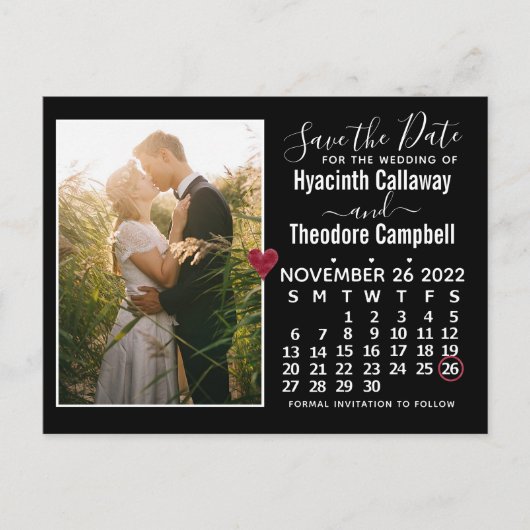 Wedding Save the Date November 2022 Calendar Photo Uitnodiging Briefkaart (Voorkant)