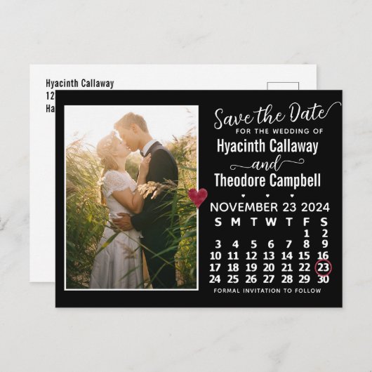 Wedding Save the Date November 2024 Calendar Photo Uitnodiging Briefkaart (Voorkant / Achterkant)