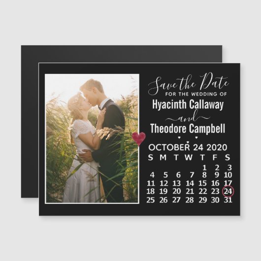 Wedding Save the Date Oktober 2020 Calendar Photo Magnetische Uitnodiging (Voorkant / Achterkant)