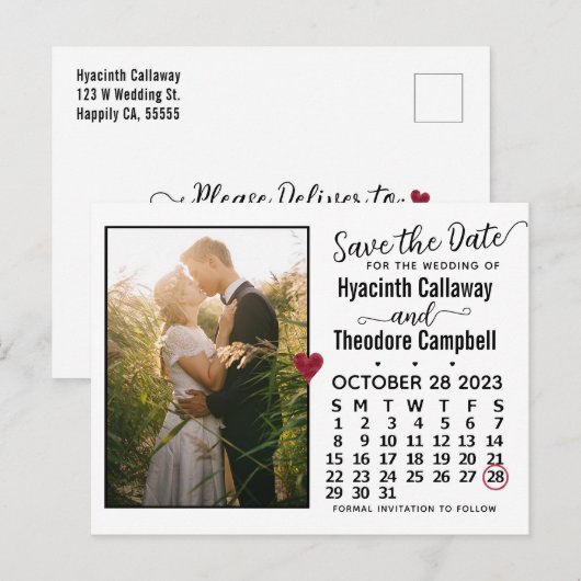Wedding Save the Date Oktober 2023 Calendar Photo Uitnodiging Briefkaart (Voorkant / Achterkant)