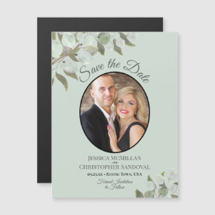 Wedding Save the Date Photo & Greenery Mint Magnetische Uitnodiging