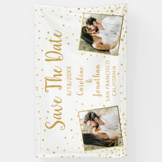 Wedding Save the Date Photos Gold Confetti Spandoek (Verticaal)