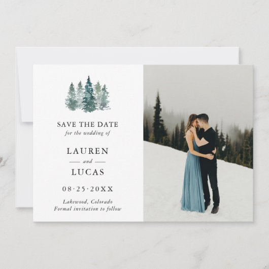 Wedding Save the Date Rustic Pine Trees PHOTO (Voorkant)