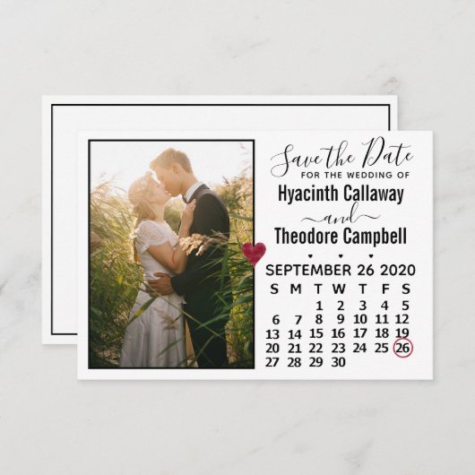 Wedding Save the Date September 2020 Calendar (Voorkant / Achterkant)