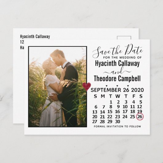 Wedding Save the Date September 2020 Calendar Uitnodiging Briefkaart (Voorkant / Achterkant)