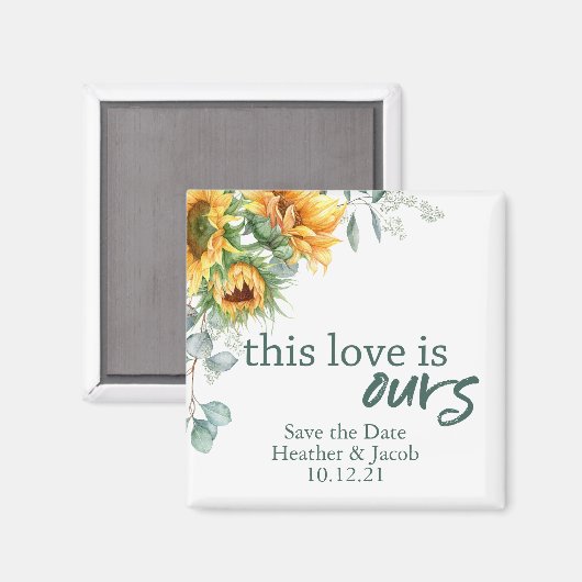 Wedding Save the Date Sunflower en Eucalyptus Magneet (Voorkant / Achterkant)