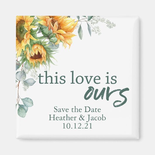 Wedding Save the Date Sunflower en Eucalyptus Magneet (Voorkant)