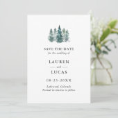 Wedding Save the Date Waterverf Rustic Pine Trees (Staand voorkant)