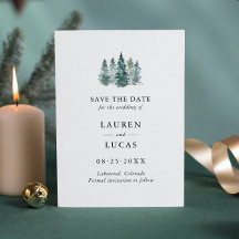 Wedding Save the Date Waterverf Rustic Pine Trees