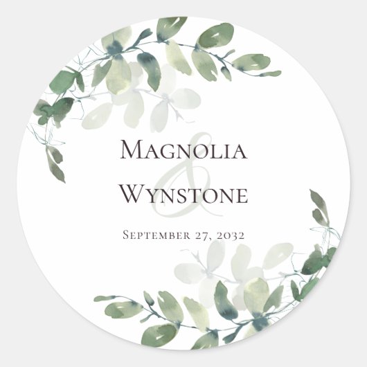 Wedding Seal Eucalyptus Greenery Ronde Sticker (Voorkant)