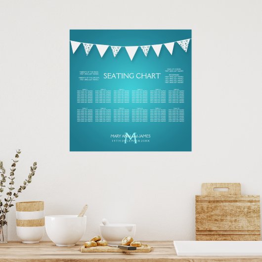 Wedding Seating Chart Love Bunting Turquoise Poster (Keuken)