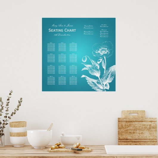 Wedding Seating Chart Poppy Turquoise Poster (Keuken)