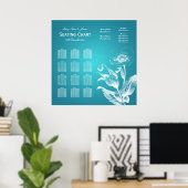 Wedding Seating Chart Poppy Turquoise Poster (Thuiskantoor)