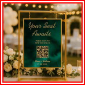 Wedding Seating Chart QR Emerald Green & Gold Sign Poster