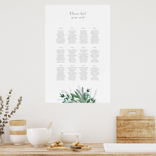 Wedding Seating Chart, tabelplan Greenery #1 Poster (Keuken)