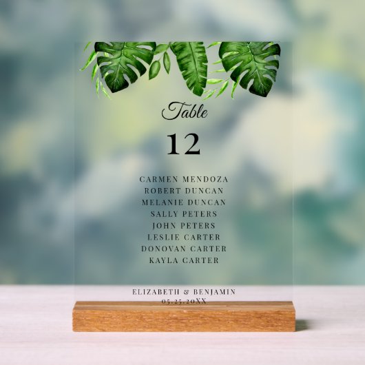 Wedding Seating Chart Table Tropical Greenery  Acryl Bord (Neutraal)
