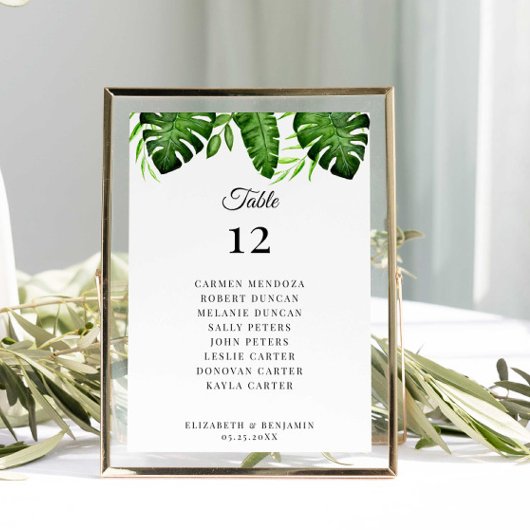 Wedding Seating Chart Table Tropical Greenery  Kaart