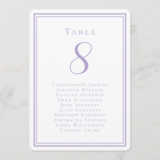 Wedding Seating List Guest Table Number Lavender Kaart (Voorkant)