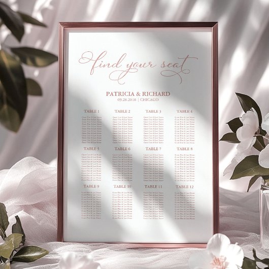 Wedding Seating Plan Board Elegant 12 Tables Poster