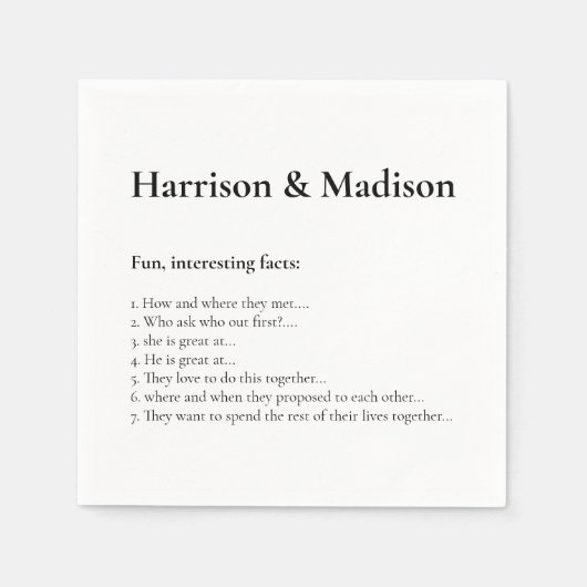 Wedding Serif-namen Couple Fun paper Napkins Servet (Voorkant)