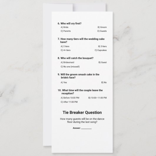 [Wedding Sheet] Wedding Prop Weddenschappen spel Kaart (Achterkant)