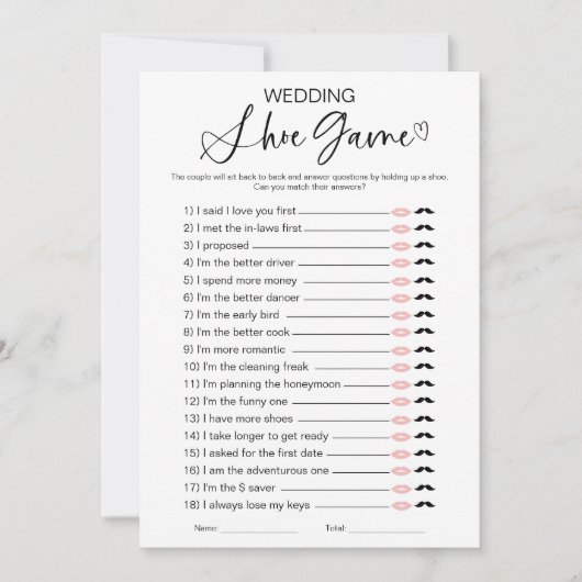 Wedding Shoe Vrijgezellenfeest spel Kaart (Voorkant)
