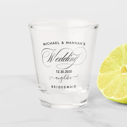 Wedding Shot Glass Favors, persoonlijk huwelijk Glas (Voorkant)