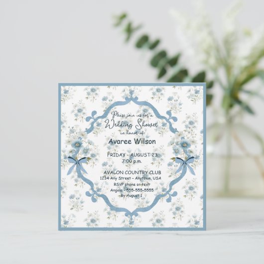 Wedding Shower in Blue Floral Kaart (Staand voorkant)
