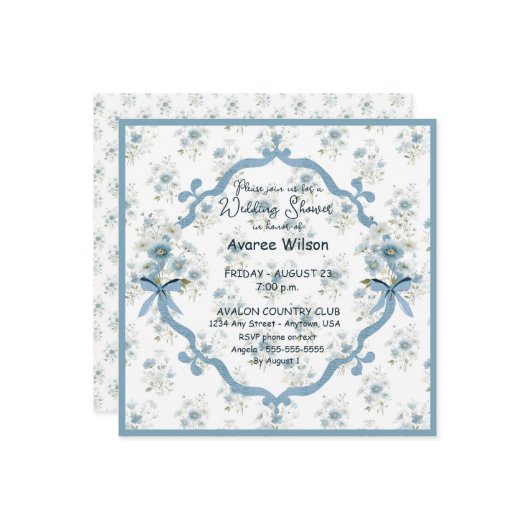 Wedding Shower in Blue Floral Kaart (Voorkant / Achterkant in situ)