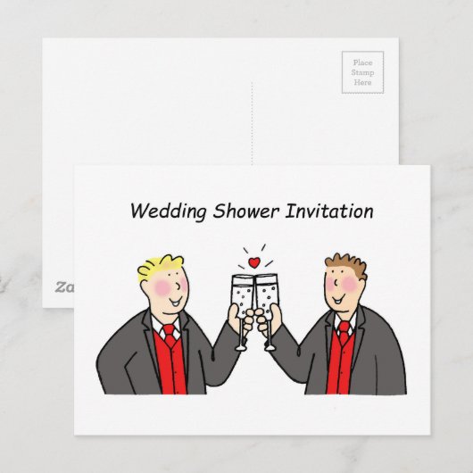 Wedding Shower nodigt twee Grooms uit. Uitnodiging Briefkaart (Voorkant / Achterkant)